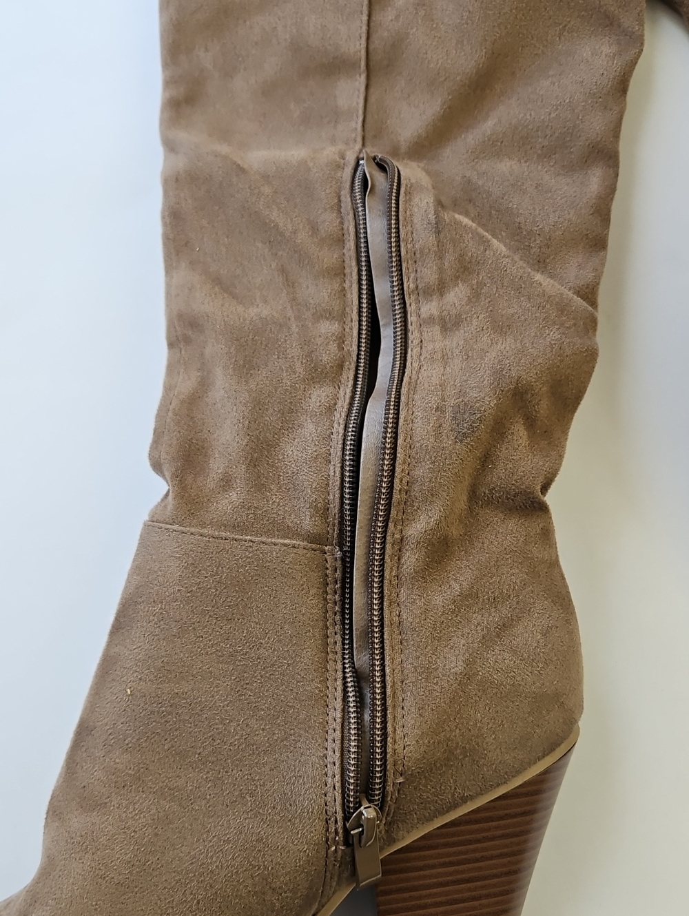 NEW Journee Collection Taupe Lace-Up Knee-High Block Heel Boots - Picture 6 of 7